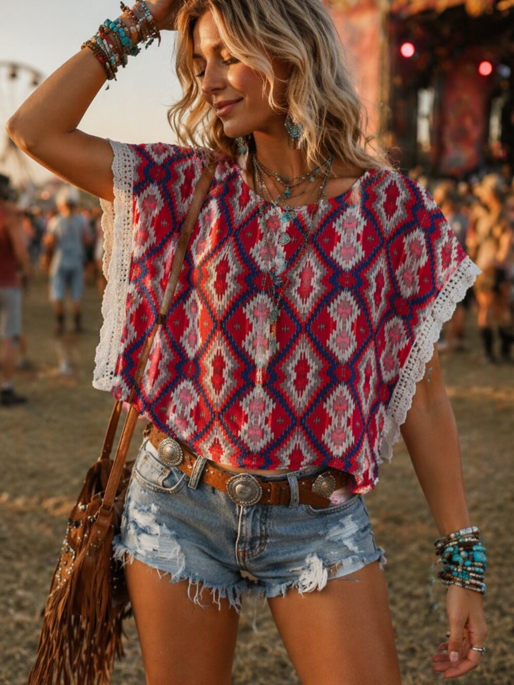 475 - ❤️💙🤍 Takara Cropped Boho Top – Size s 🤍💙❤️